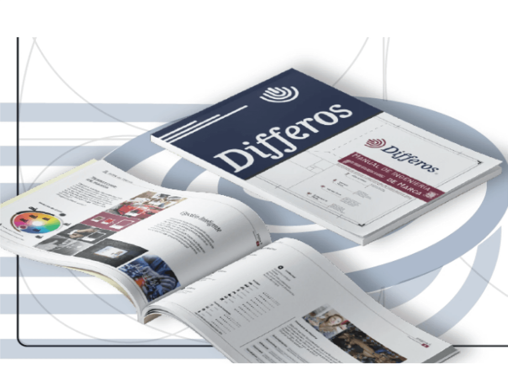 Dífferos Brand Engineering Manual, open across several pages of the system