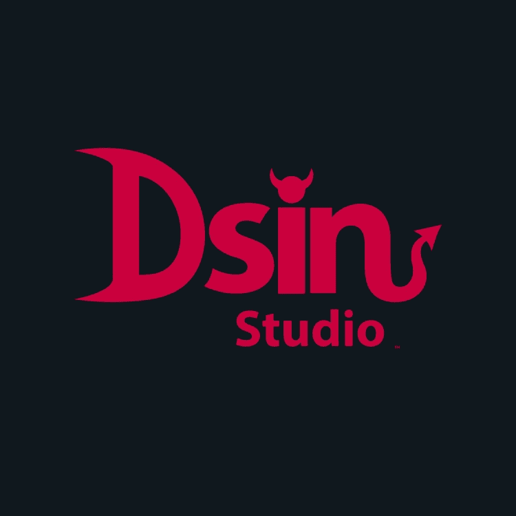 DSIN logo in red on the brand's black background