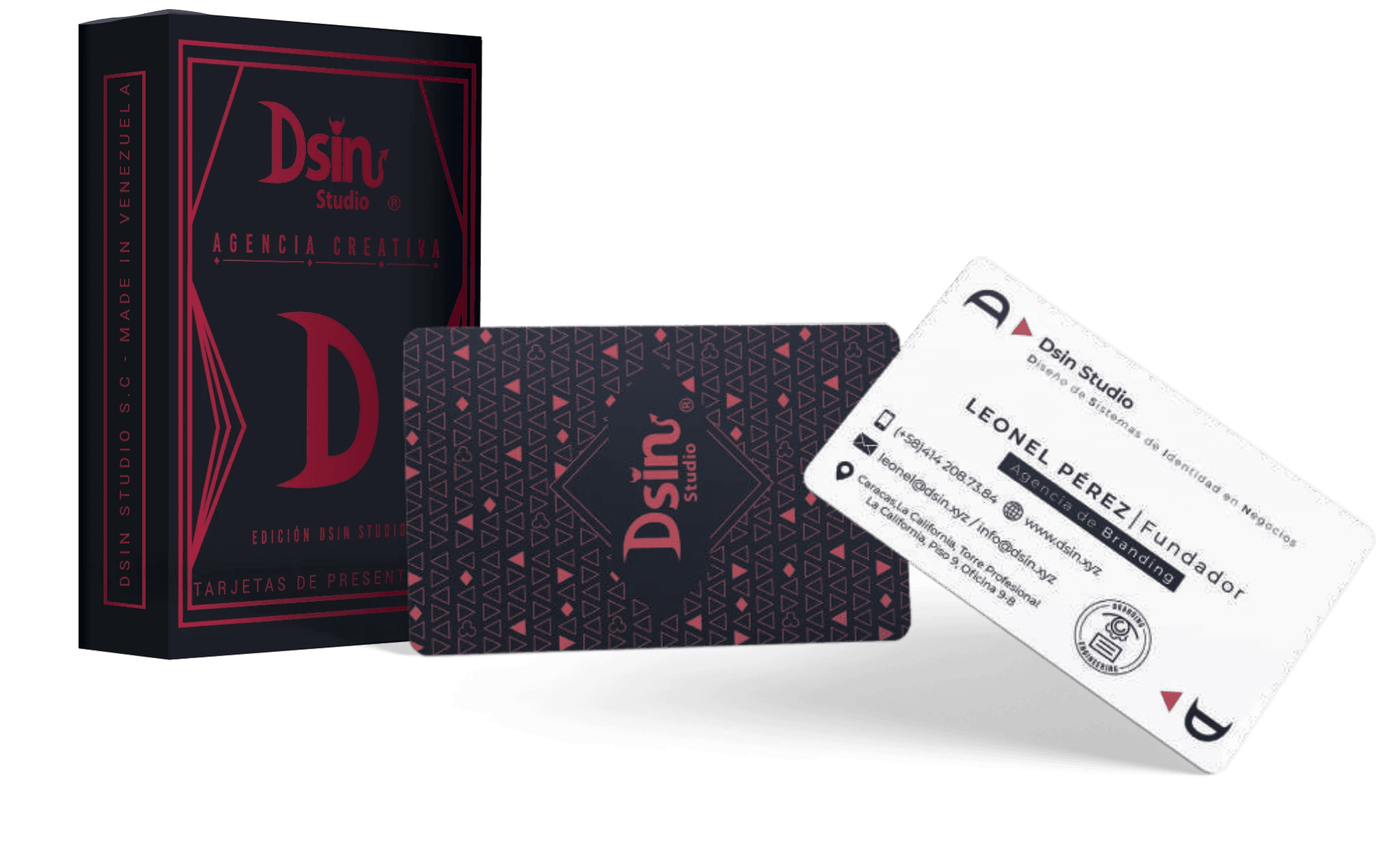 DSIN business cards presented as a poker deck, with their case and the illustrated back